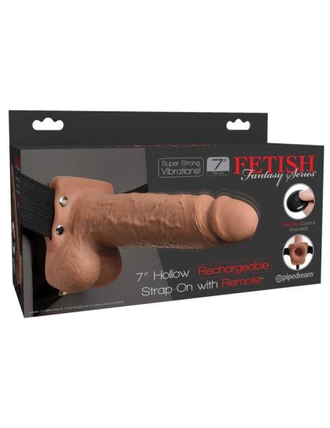  7" Hollow Strap-On with Remote  Tan/ Black 