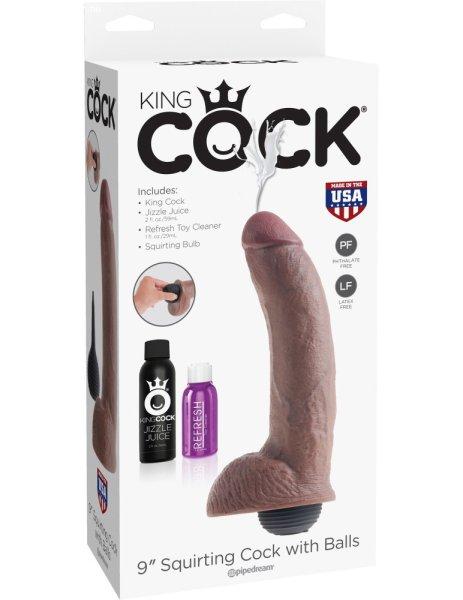  9" Squirting Cock with Balls Brown 