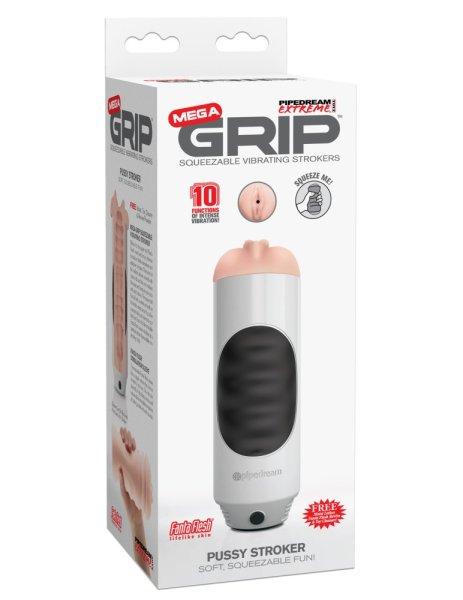  Mega Grip Vibrating Stroker Pussy  White/Black/Light 