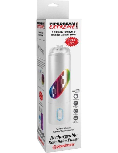  Rechargeable Roto-Bator Pussy  White/Clear/Multi 