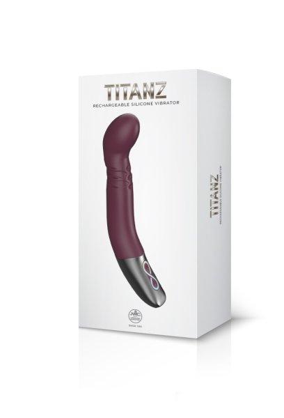  TITANZ 8" SILICONE RECHARGEABLE VIBRATOR IN RUBINE RED 