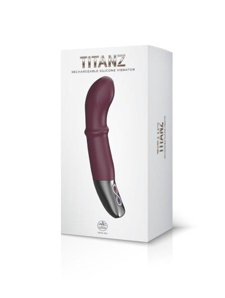  TITANZ 7" SILICONE RECHARGEABLE VIBRATOR IN RUBINE RED 