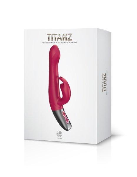  TITANZ 8.5" SILICONE RECHARGEABLE VIBRATOR IN PINK 