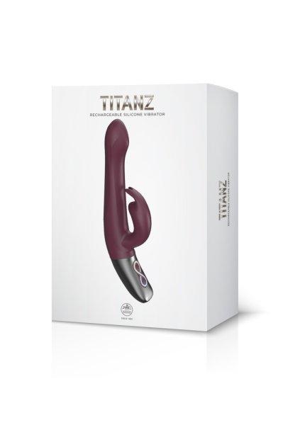  TITANZ 8.5" SILICONE RECHARGEABLE VIBRATOR IN RUBINE RED 