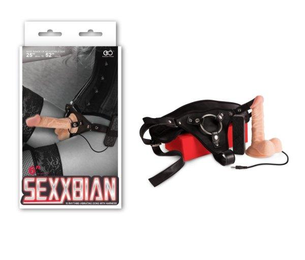  SEXXBIAN 6" VIBRATING DONG & HARNESS 