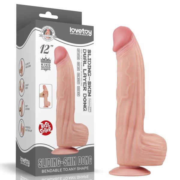  12'' King Sized Sliding Skin Dual Layer Dong 