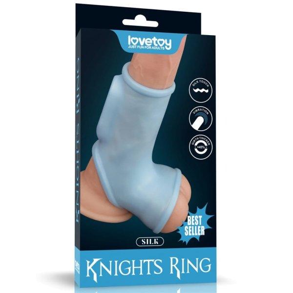  Vibrating Silk Knights Ring with Scrotum Sleeve Blue 