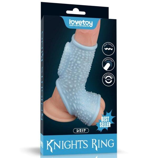  Vibrating Drip Knights Ring with Scrotum Sleeve Blue 