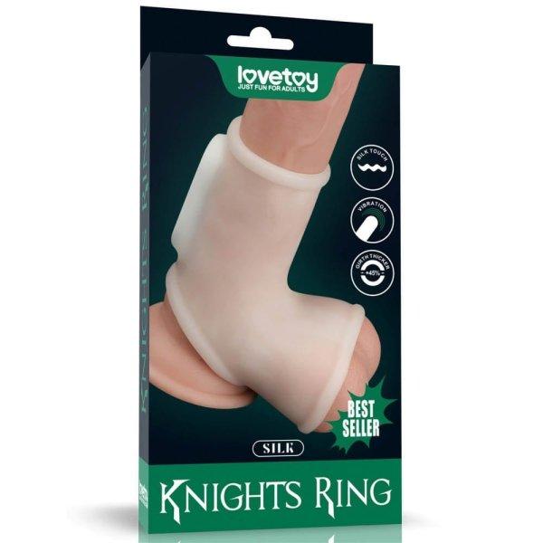  Vibrating Silk Knights Ring with Scrotum Sleeve (White) I 