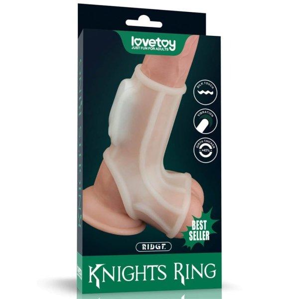  Vibrating Silk Knights Ring with Scrotum Sleeve (White) II 