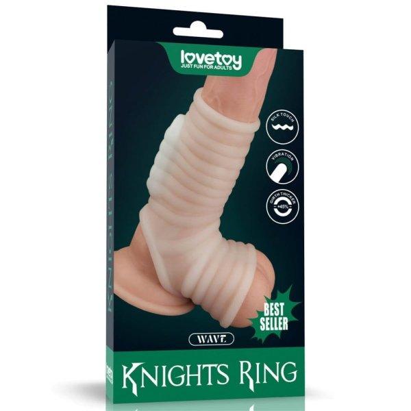  Vibrating Silk Knights Ring with Scrotum Sleeve (White) III 