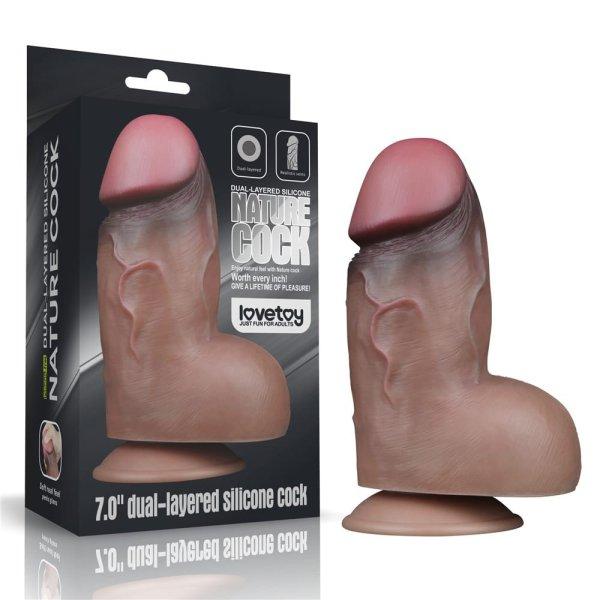  7" Dual-Layered Silicone Nature Cock Brown 