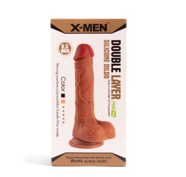  X-MEN 8.3 inch Double Layer Silicone Dildo Brown 