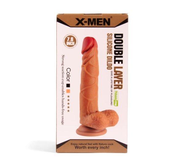  XMEN 7.6 inch Double Layer Silicon Dildo Brown 