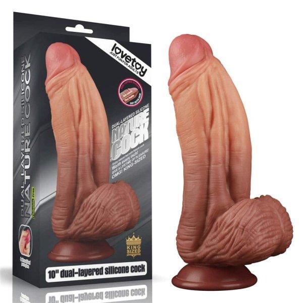  10" Dual-layered Silicone Nature Cock Brown 