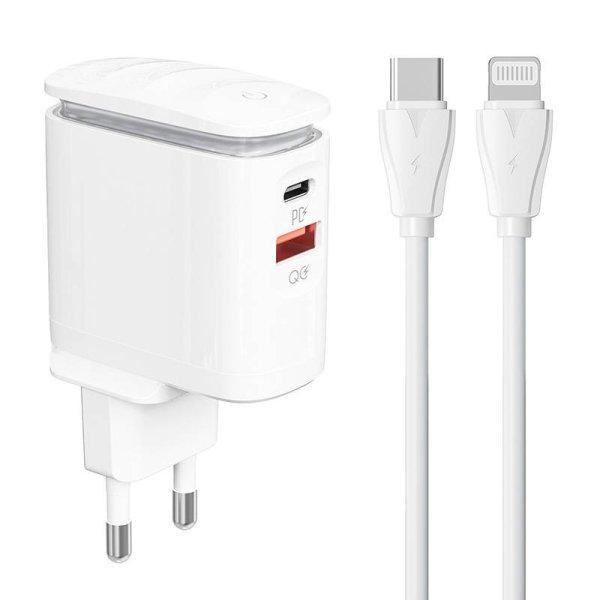 Wall charger LDNIO A2423C USB, USB-C + USB-C - Lightning cable