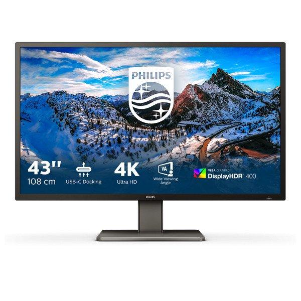 PHILIPS VA monitor 42.51" 439P1, 3840x2160, 16:9, 4ms, 400cd/m2,
3xHDMI/DisplayPort/USB-C/3xUSB/LAN/USB-C, hangszóró