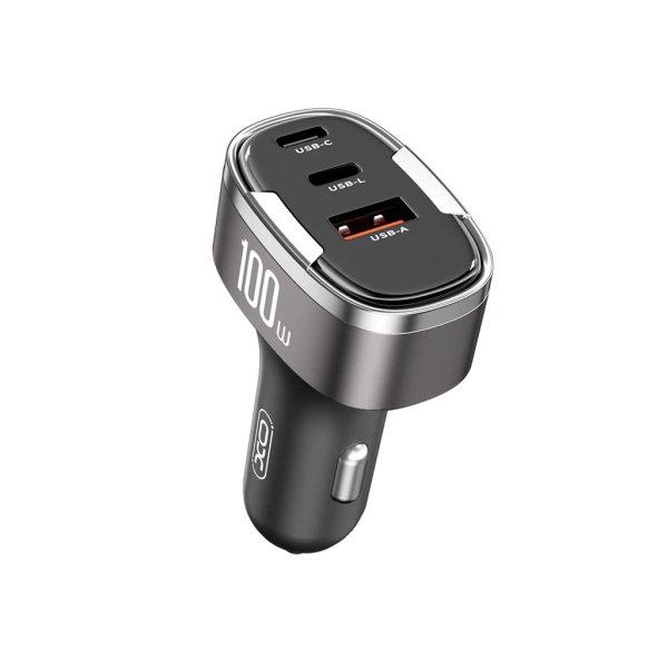 XO CC61 Szürke Autós Töltő 100W PD QC 3.0 - 1db USB-C + 1db USB-A + 1db
Lightning foglalattal 