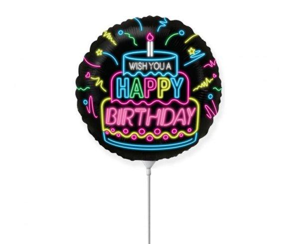 Happy Birthday Neon fólia lufi 36 cm (WP)