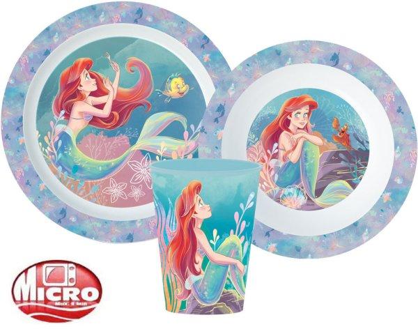 Disney Hercegnők Ariel étkészlet, micro műanyag szett, pohárral 260 ml