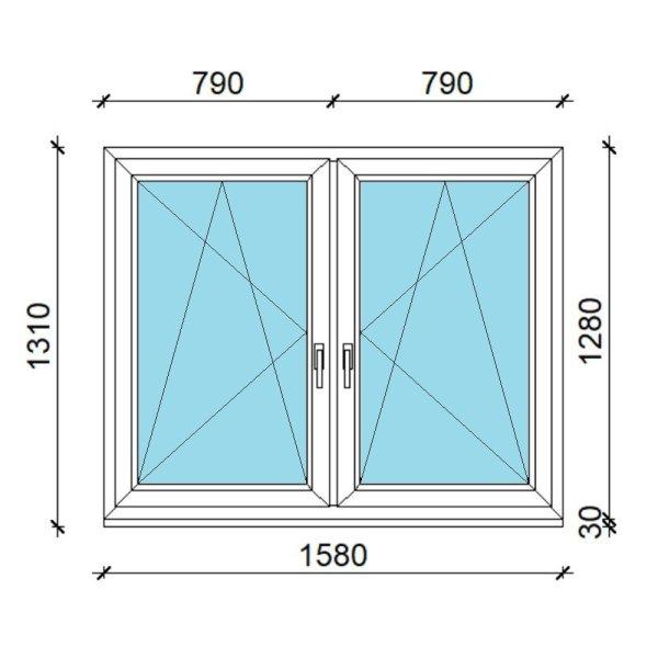 160x130 műanyag ablak, kétszárnyú, tokosztott, bukó/nyíló Gealan