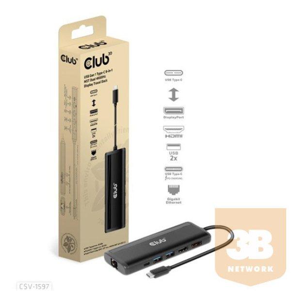 DOC Club3D USB Gen 1 Type-C 8-in-1 MST Dual 4K60Hz Display Travel Dock -
Dokkoló