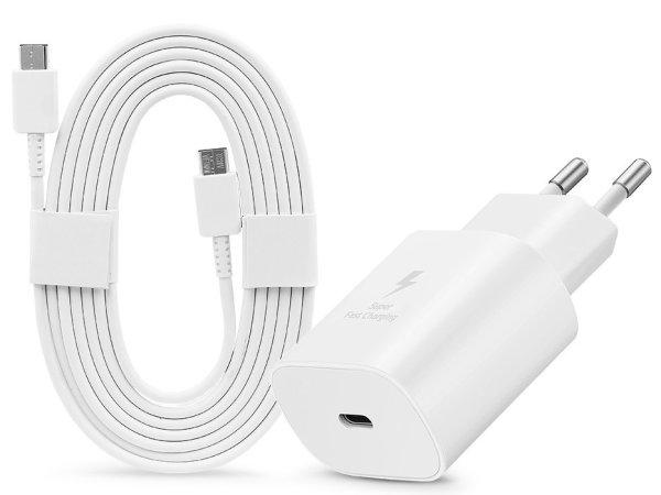 Samsung gyári hálózati töltő adapter Type-C bemenettel + 1,8 m-es Type-C -
Type-C kábel - 25W - EP-TA800EWE + EP-DW767JWE - fehér (ECO csomagolás)