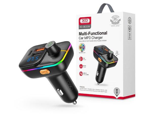 XO Bluetooth FM-transmitter/szivargyújtó töltő - 2xUSB + MP3 + Pendrive
lejátszás + RGB Light + PD25W Fast Charger - XO BCC09 - fekete