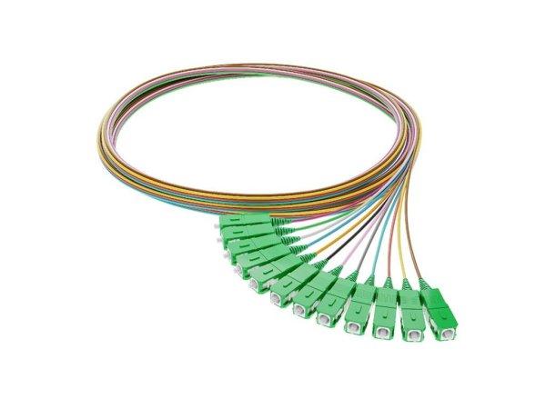 SC/APC 12 db optikai szálpigtail, monomódusú OS2 9/125 µm, különböző
színű, L=2 méter