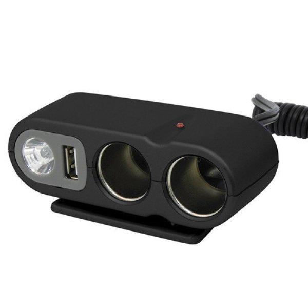 Carpoint, Szivargyújtó elosztó, 2x12V + 1x Usb, Világítással