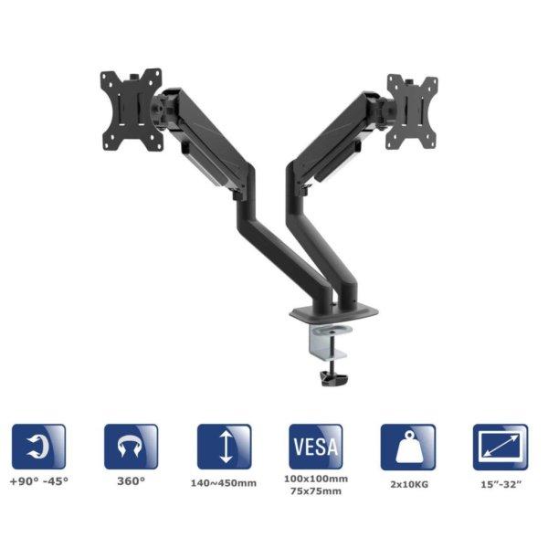 Akyga AK-MB-06 Dual Gas Spring Monitor Arm Double Desk Mount 2x10kg VESA 75x75mm
/ 100x100mm 15-32"