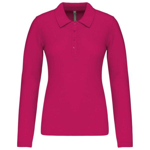 Női galléros hosszú ujjú piké póló, Kariban KA257, Fuchsia-XL