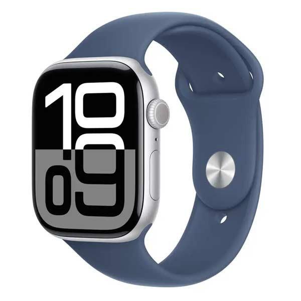 Apple Watch Series 10 GPS + Cellular 42mm Silver Aluminium Case with Denim Sport
Band - M/L