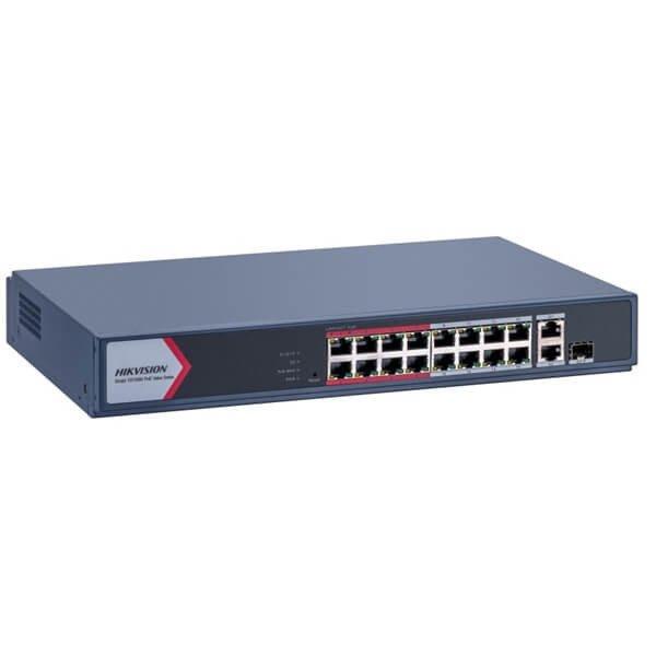 Hikvision DS-3E1318P-EI/M: 16 csatornás erőteljes PoE switch