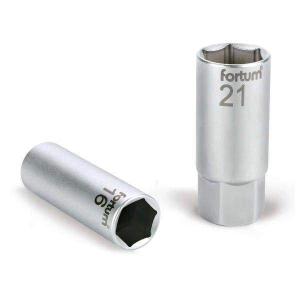 FORTUM gyertyakulcs dugófej 1/2', 61CrV5; 21mm, gumírozott FORTUM