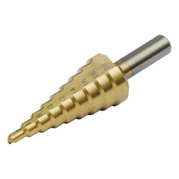 EXTOL CRAFT lépcsős fémfúró, 15 lépcsős; (4-32mm, 2mm lépcsők),
befogás: 10mm, max. 5mm vastag anyagokhoz, TiN bevonat
