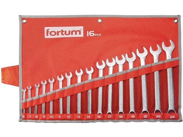 FORTUM csillag-villás kulcs klt. 16db, 6-24mm 61CrV5, mattkróm, vászon tok