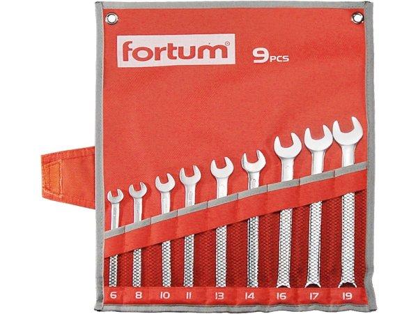 FORTUM csillag-villás kulcs klt. 9db, 6-19mm 61CrV5, mattkróm, vászon tok
FORTUM