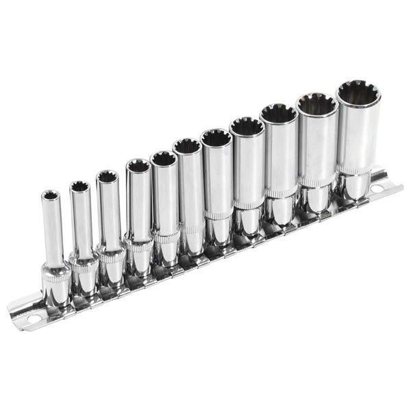 EXTOL PREMIUM hosszított Multi Lock dugófej klt. ; 1/4', 11db 4, 5, 5.5,
6, 7, 8, 9, 10, 11, 12, 13mm, tartó sínen