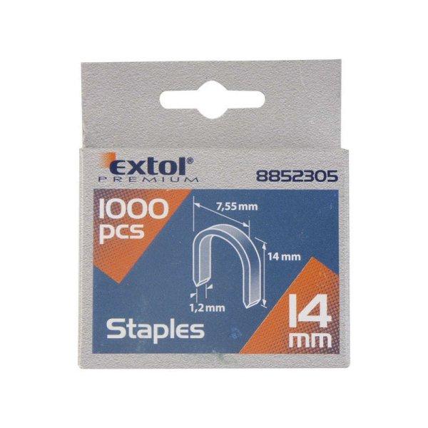 EXTOL PREMIUM U-szeg profi tűzőgéphez 7,55×0,52×1,2mm ; 14mm, 1000db,
használható: 4770704, 8851110 és 8851112 tűzőgéphez