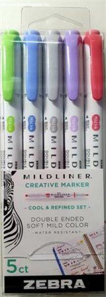 Szövegkiemelő készlet, 1,4/4,0 mm, kétvégű ZEBRA "Mildliner Cool &
Refined" 5 szín