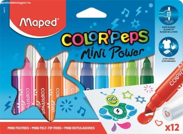 Filctoll készlet, 6,5 mm, kimosható, MAPED "Color'Peps Mini
Power", 12 különböző szín