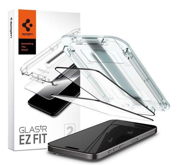 Spigen Glas.tR EZ Fit Apple iPhone 15 Pro, tempered kijelzővédő fólia
felhelyező kerettel, fekete (2db)