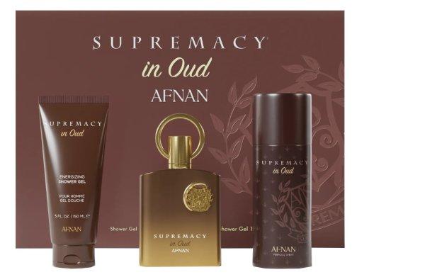 Afnan Supremacy In Oud - parfümkivonat 100 ml + tusfürdő 150 ml
+ dezodor spray 150 ml