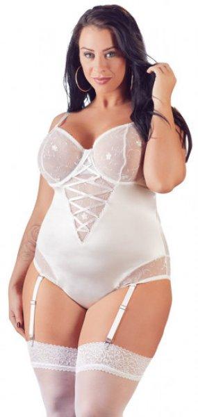 Plus size gyöngyház fehér body Suspenders, 85D/L