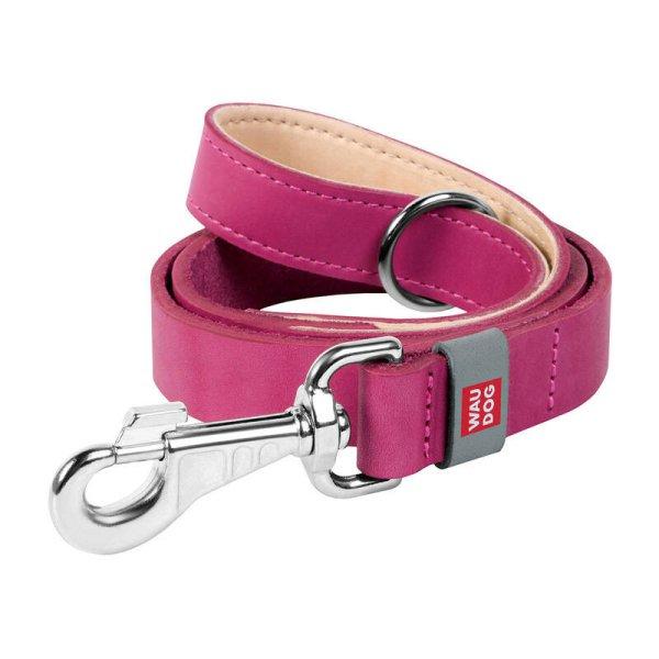 WAUDOG natural leather dog leash 25 mm wide, 122 cm long pink