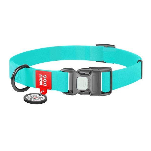 Luminous waterproof dog collar with QR code Waudog size M turquoise