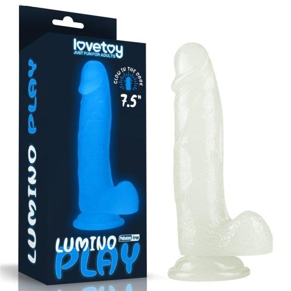 Lovetoy 7,5 inch Lumino Play Dildo - Letapasztható vízálló sötétben
világító élethű dildó herékkel - 19 cm (Áttetsző)