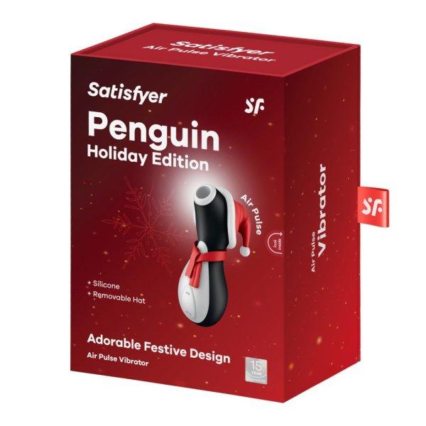 Satisfyer Penguin Holiday Edition - Akkus vízálló léghullámos
csiklóizgató vibrátor - 12,5 cm (Fehér-Fekete-Piros)