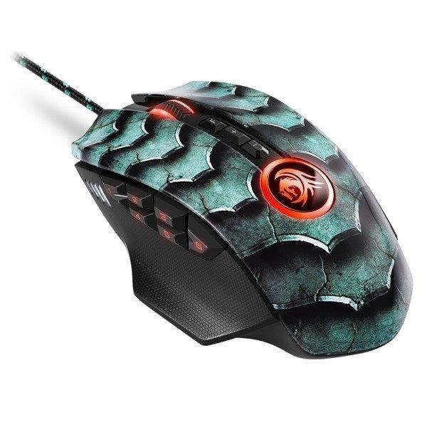 Sharkoon Egér Gamer - Drakonia II Green (PixArt 3360; max.15.000DPI;
súlyozható; memória; pikkely mintás; 180cm kábel)